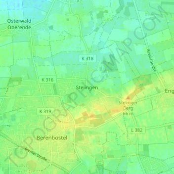 Stelingenの地形図、標高、地勢