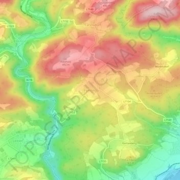 Pömlingの地形図、標高、地勢