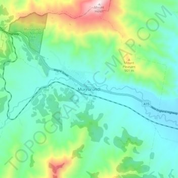 Murrurundiの地形図、標高、地勢