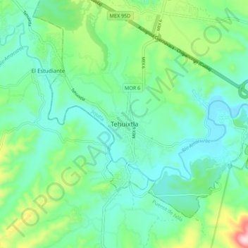 Tehuixtlaの地形図、標高、地勢