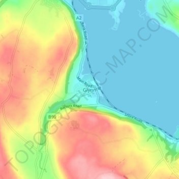 Glynnの地形図、標高、地勢