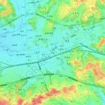 上張の地形図、標高、地勢
