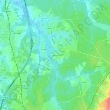 Louvarelの地形図、標高、地勢