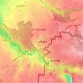Autreppeの地形図、標高、地勢