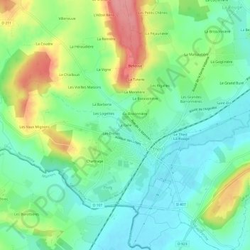 La Tailleの地形図、標高、地勢