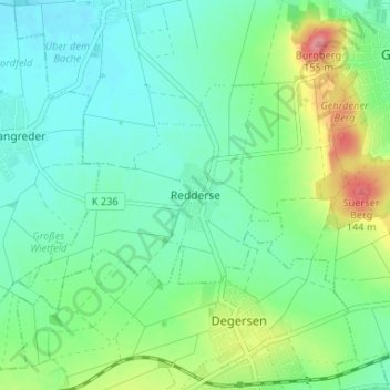 Redderseの地形図、標高、地勢