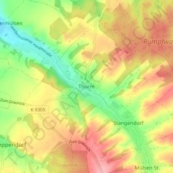 Thurmの地形図、標高、地勢