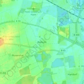 Berkumの地形図、標高、地勢