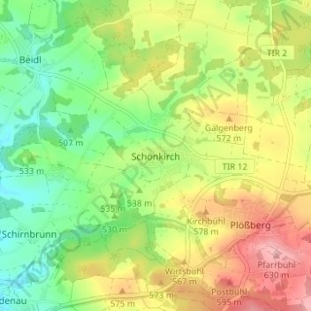 Schönkirchの地形図、標高、地勢