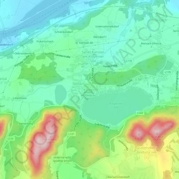 Klopeinの地形図、標高、地勢