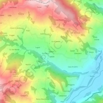 Pastoriの地形図、標高、地勢