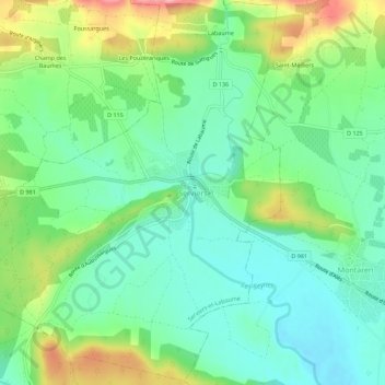 Serviersの地形図、標高、地勢