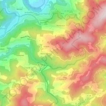 Tracoulonの地形図、標高、地勢