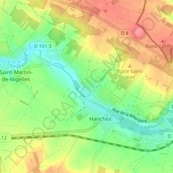 Ouencéの地形図、標高、地勢
