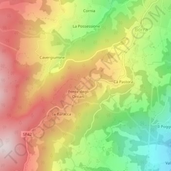 Selva dei Piniの地形図、標高、地勢