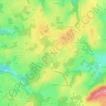 Villevieilleの地形図、標高、地勢