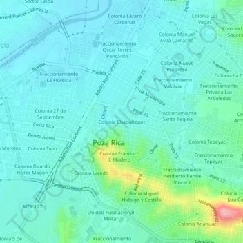 Colonia Chapultepecの地形図、標高、地勢