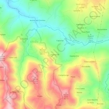 Legoreccioの地形図、標高、地勢