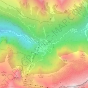 Sella Neveaの地形図、標高、地勢