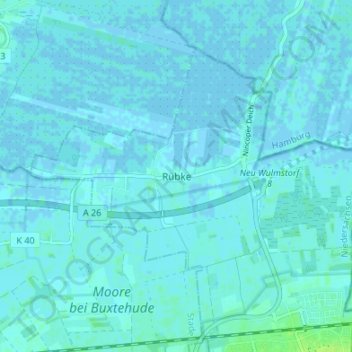 Rübkeの地形図、標高、地勢