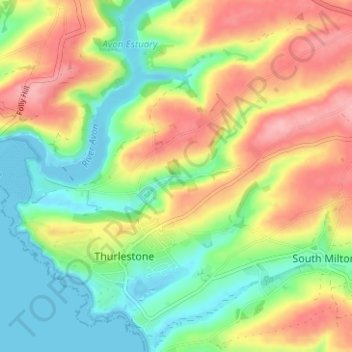 East Bucklandの地形図、標高、地勢
