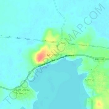 Centenarioの地形図、標高、地勢