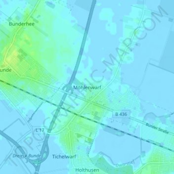 Möhlenwarfの地形図、標高、地勢