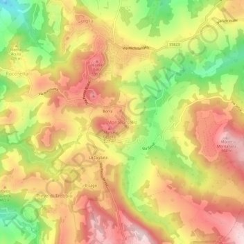 Monteorselloの地形図、標高、地勢