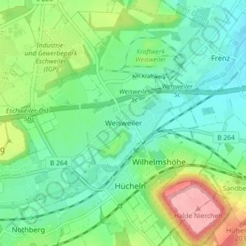Weisweilerの地形図、標高、地勢