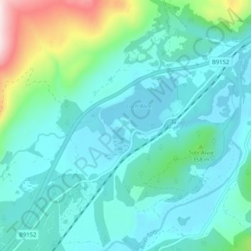 Alvieの地形図、標高、地勢