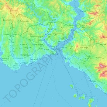 イスタンブールの地形図、標高、地勢