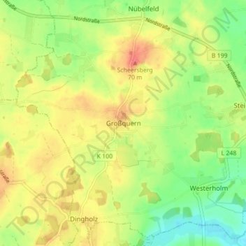 Großquernの地形図、標高、地勢