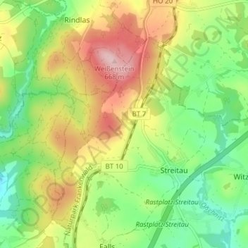 Mittelbugの地形図、標高、地勢