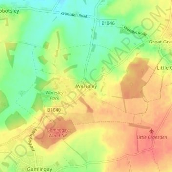 Waresleyの地形図、標高、地勢