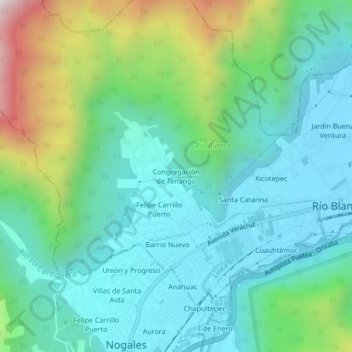 Congregación de Tenangoの地形図、標高、地勢