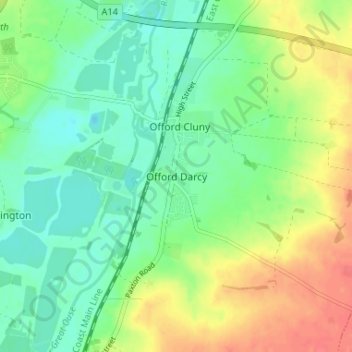 Offord Darcyの地形図、標高、地勢