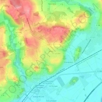Bressyの地形図、標高、地勢