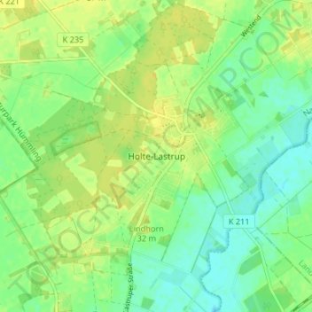 Holte-Lastrupの地形図、標高、地勢