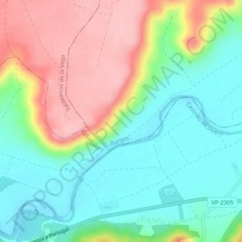 Las Laderas del Monteの地形図、標高、地勢