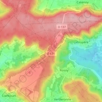 Demi-Luneの地形図、標高、地勢