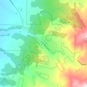 Austinの地形図、標高、地勢