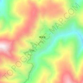 坑古の地形図、標高、地勢