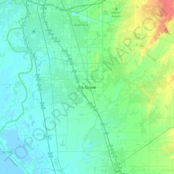 Elk Groveの地形図、標高、地勢