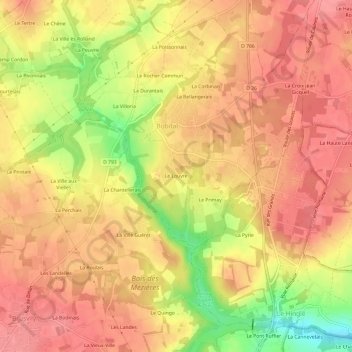Le Louvreの地形図、標高、地勢