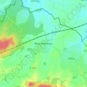Beaumarchaisの地形図、標高、地勢