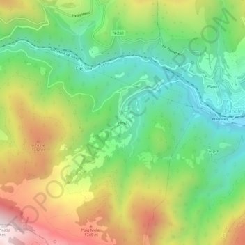 Nevàの地形図、標高、地勢