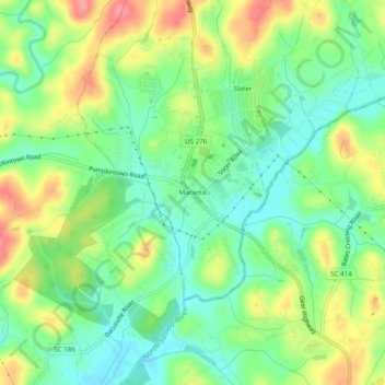 Mariettaの地形図、標高、地勢