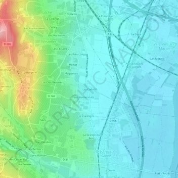 Les Cadotsの地形図、標高、地勢