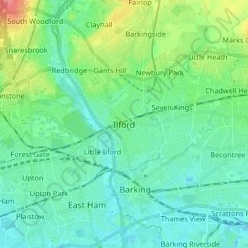 Ilfordの地形図、標高、地勢