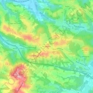 Mendilazkorの地形図、標高、地勢